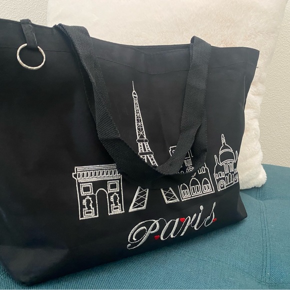 Black Paris tote, Large with 1 inside compartment. Purchased in Paris France. - Picture 2 of 6